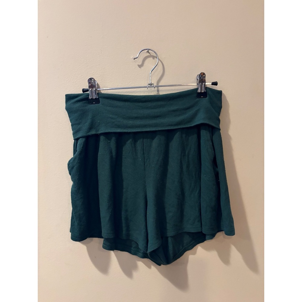 Aerie Forest Green Ribbed Knit Foldover Lounge Shorts Womens Medium